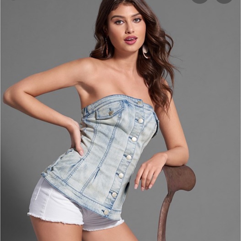 Peplum denim strapless top by Venus NWOT